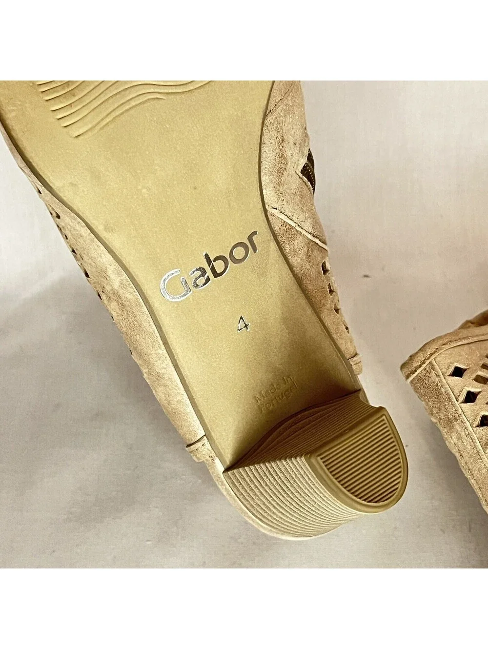 Gabor Metallic Tan Gold Open Toe Pierced Leather Pump US 6.5, UK 4